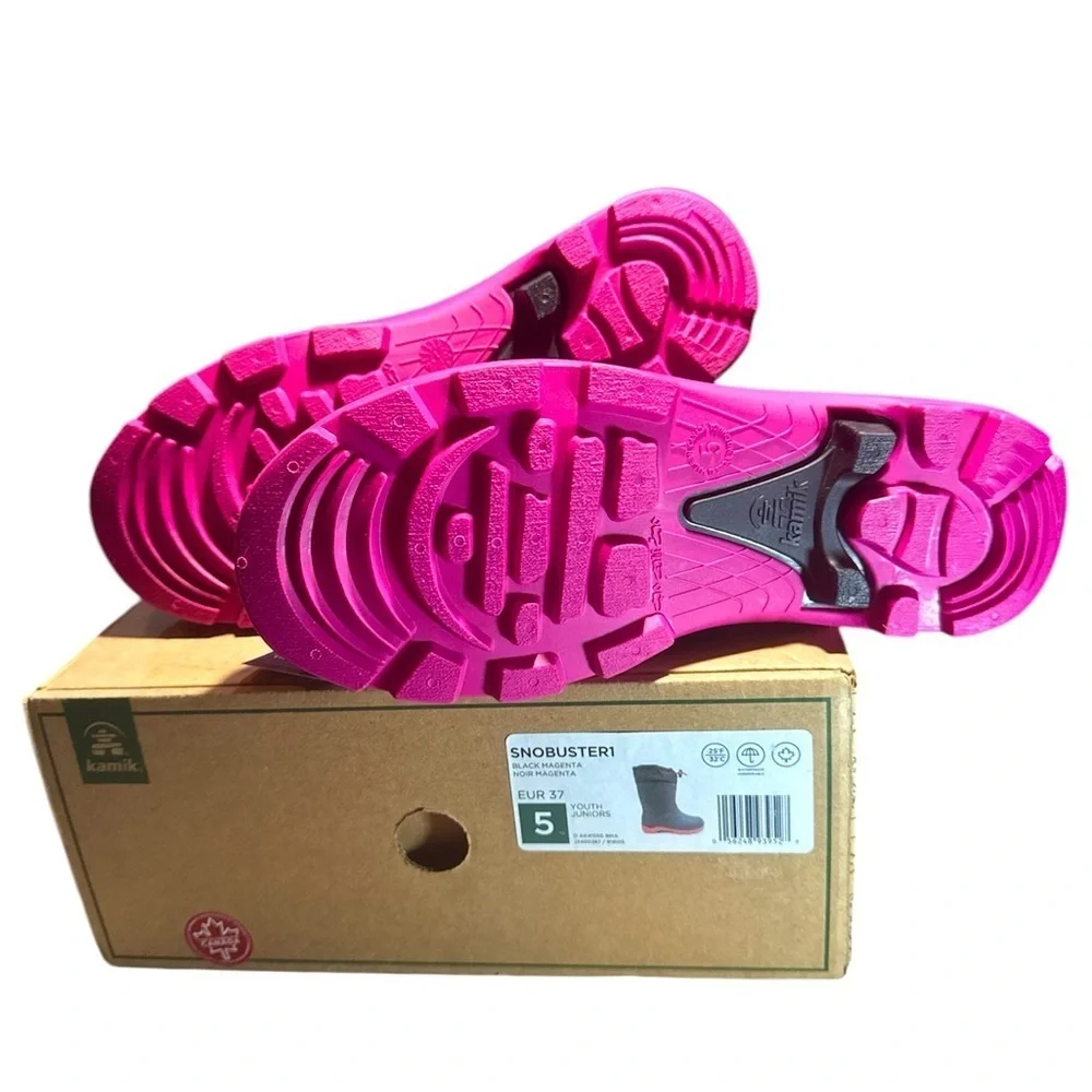 Kamik Unisex Snobuster Boots Black with Magenta Size 5
